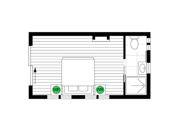Floor plan of a small apartment layout with rooms labeled.
