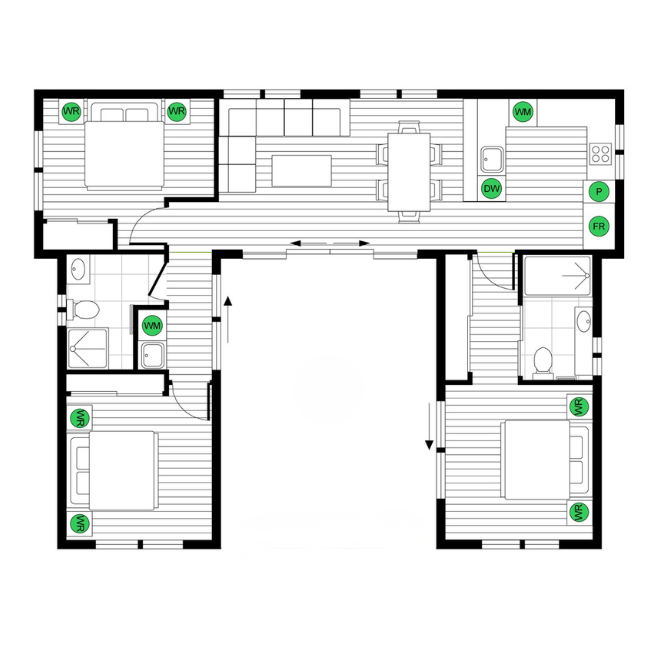 Floor plan of a house with labeled rooms on a white background