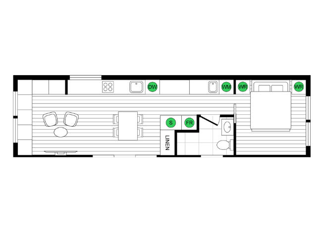Floor plan of a small apartment layout with rooms and furniture indicated.