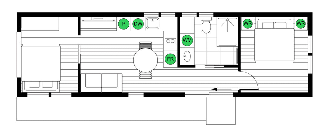 Floor plan of a house with labeled rooms and features
